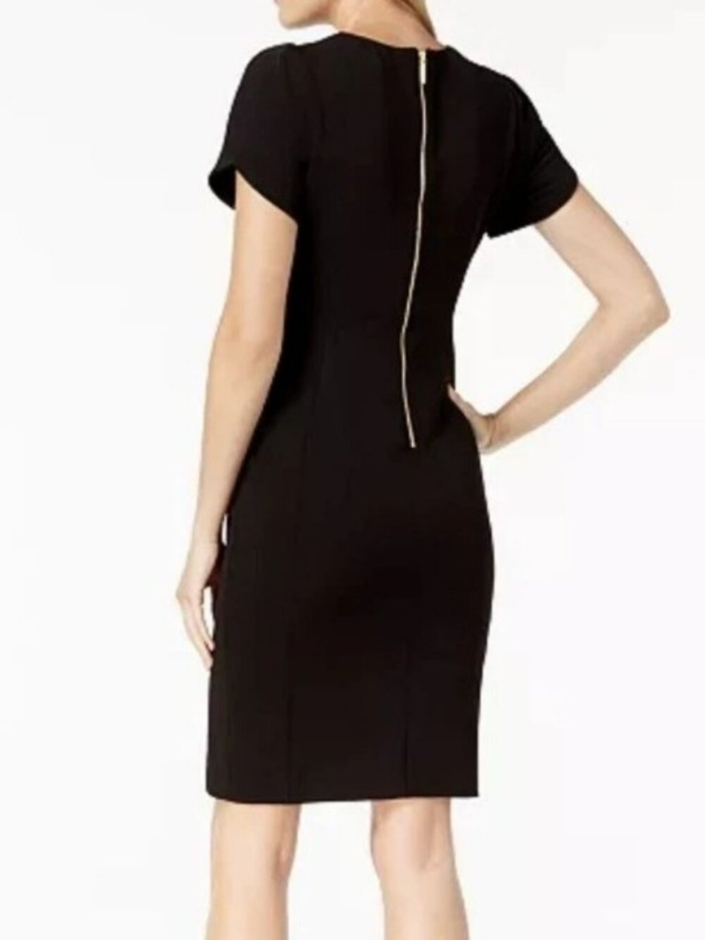 Calvin Klein Tulip-Sleeve Sheath Dress Women's 12 Black - Picture 2 of 6